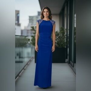 NEW Luxury Ba NITES Royal Blue Backless Maxi Formal Evening Dress Size 14